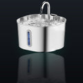 Whiskerkind 2.2L stainless steel cat fountain, studio lit with reflection